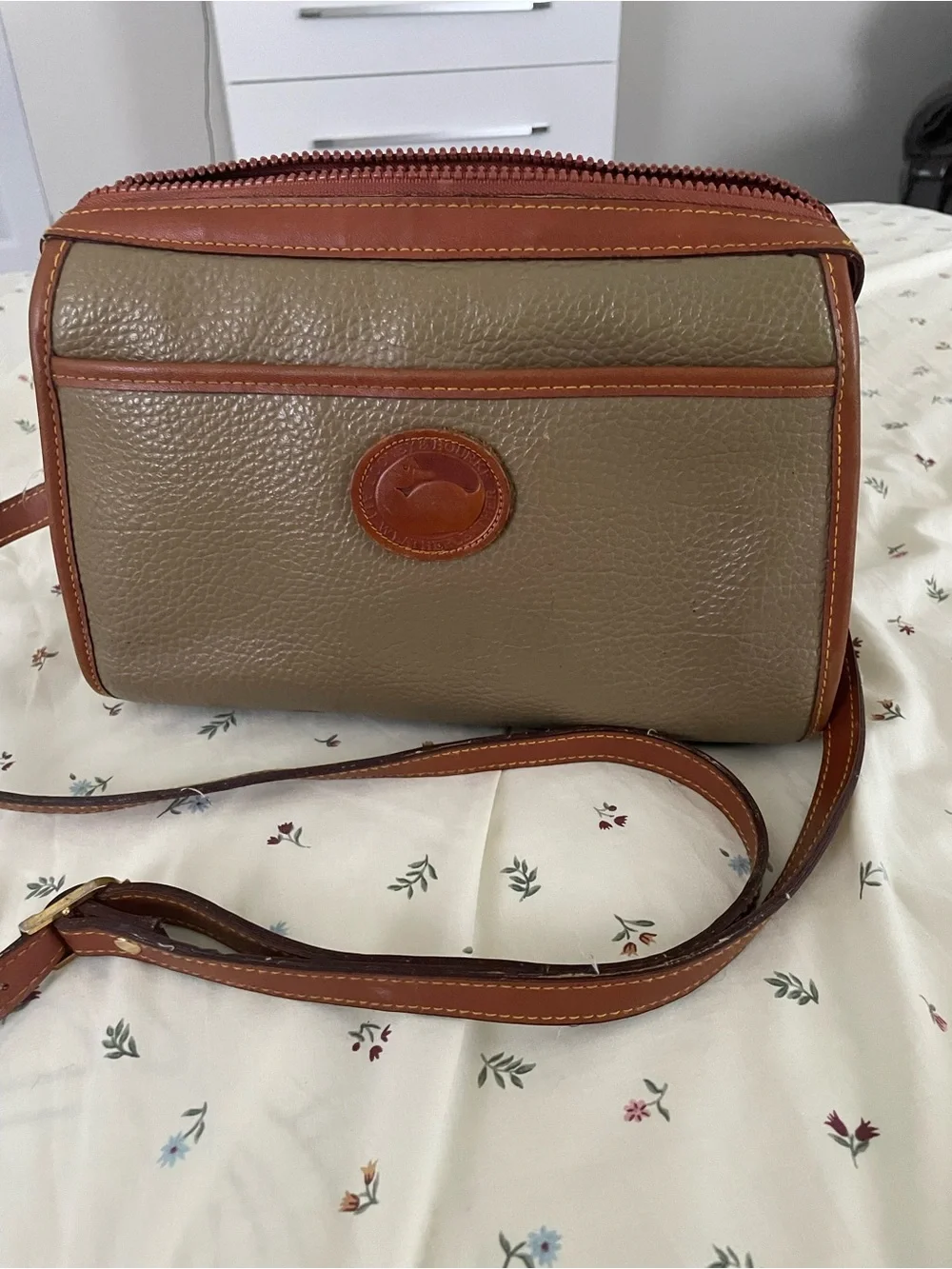 Dooney & Bourke Pebbled Leather Crossbody in Green with Brown Trim
